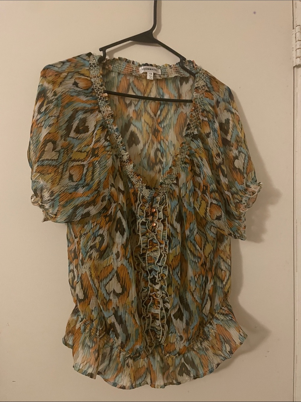 Aqua Multi-Print Ruffle Blouse - Unknown Brand
